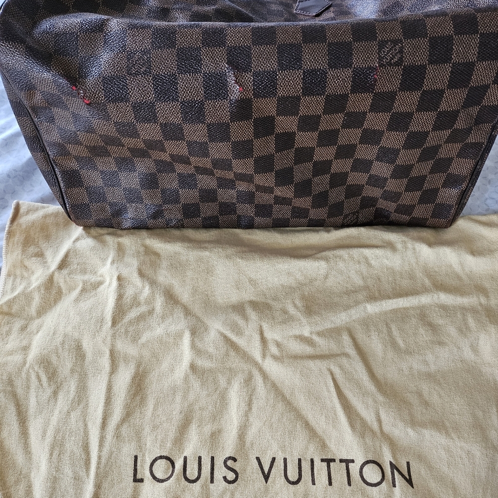 Louis Vuitton Damier Ebene Tote with Brown and Dark Brown Checkerboard